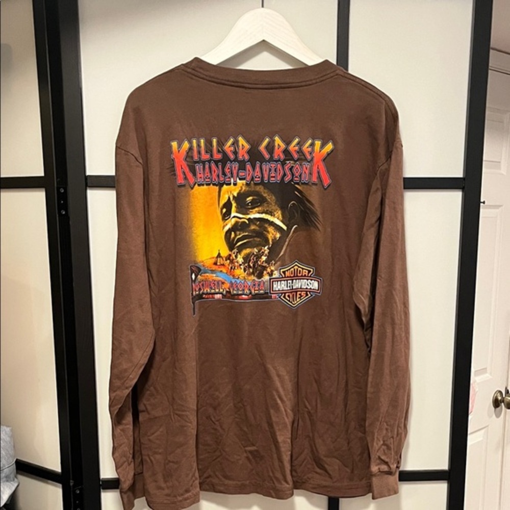 Harley-Davidson Biker Killer Creek Roswell, Georgia Brown Tee Size XL L/S